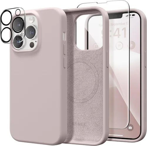 Miniatura 154 de GONEZ Funda de silicona para iPhone 14 Pro Max, compatible con MagSafe, con protector de pantalla + protector de lente de cámara, silicona líquida a
