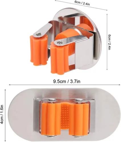 Miniatura 7 de Soporte para escoba de fregona, organizador de almacenamiento montado en la pared de acero inoxidable, colgador de herramientas resistente, estante