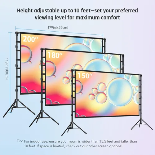 Miniatura 4 de Pantalla de proyector para exteriores de 200 pulgadas con soporte: pantalla de proyección grande LEORFI con trípode ajustable, pantalla