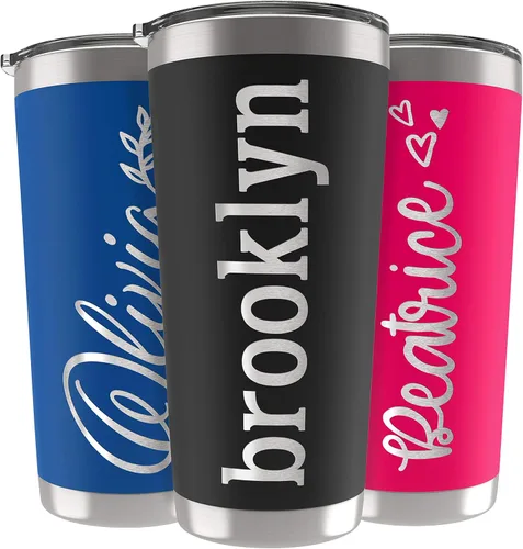 Miniatura 9 de Vasos delgados personalizados con tapa, regalos para ella de 20 onzas, rosa intenso, 12 diseños, vaso grabado personalizado con nombre, tazas Rosa