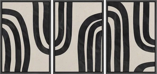 wall26 Lienzo enmarcado para pared, juego de arte impreso con collage de polígonos en espiral negro y tostado, ilustraciones de patrones abstractos,