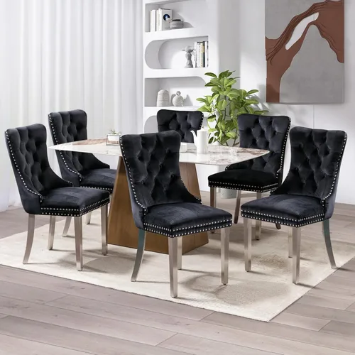 Miniatura 122 de SoarFlash Juego de 4 sillas de comedor de terciopelo, silla lateral de respaldo alto, silla lateral tapizada moderna de alta gama con capitoné