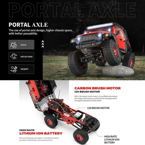 Miniatura 3 de HTLNUZD 1/24 RC Truck 2428 4WD Electric RC Rock Crawler con luz LED 130 Motor de cepillo de carbono 3KM/H Todo Terreno Off Road Racing Car