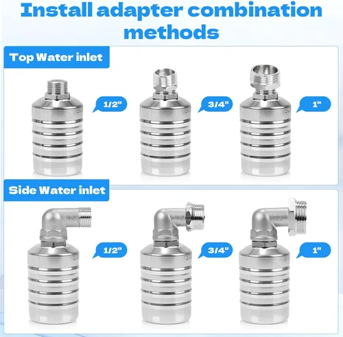 Miniatura 4 de Válvula de flotador de 2 piezas con adaptadores de 1/2 pulgada, 3/4 de pulgada, 1 pulgada, válvula de flotador de agua de acero inoxidable 304