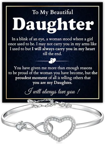 Miniatura 13 de Pulsera Para Mi Hija, Pulsera Corazón Infinito Para Hija De Mamá, Regalo De Joyería Para Hija De Mamá O Papá Con Tarjeta De Mensaje Y Caja Con
