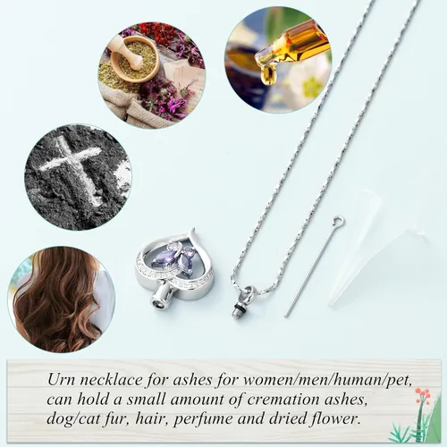 Miniatura 20 de Imrsanl Collares de urna de mariposa para mujeres y niñas, joyería de cremación con piedra natal, colgante para cenizas humanas, medallón