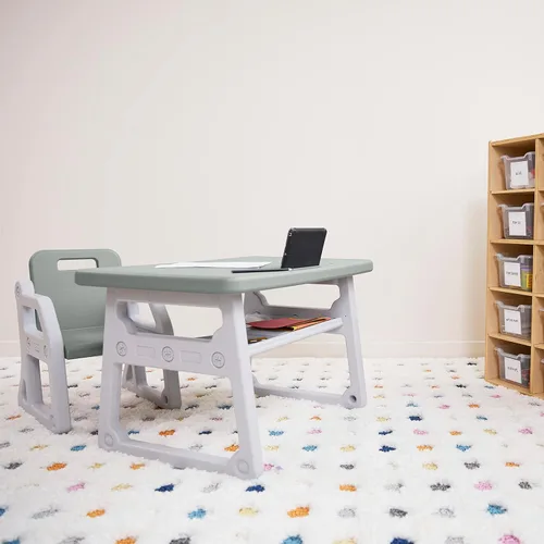Miniatura 9 de ECR4Kids Escritorio y silla para niños pequeños, muebles para niños, gris/gris claro, 2 piezas