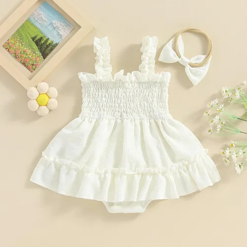 Miniatura 20 de Mameluco de verano para niña, sin mangas, vintage, con burbujas, vestido de mameluco lindo y diadema
