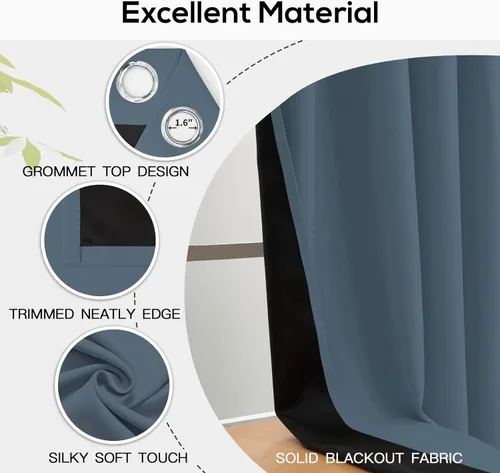Miniatura 31 de Yakamok Cortinas negras, cortinas de ventana con aislamiento térmico y eficiencia energética para dormitorio, cortinas opacas completas y cortinas