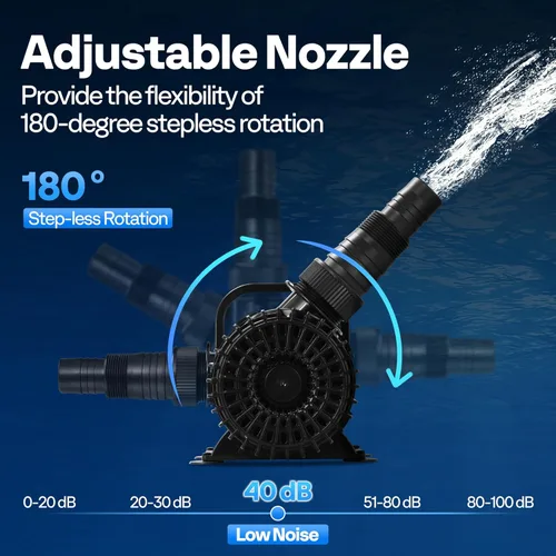 Miniatura 5 de VIVOHOME - Bomba de agua sumergible de 220W 4500GPH con boquilla ajustable sin costuras de 180° y bolsa de barrera para estanque de koi, cascada