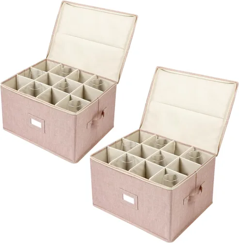 Miniatura 13 de Estuches de almacenamiento para copas, caja contenedora de almacenamiento de copas de vino de carcasa rígida con divisores para 12 copas de vino