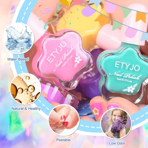 Miniatura 5 de Juego de esmaltes de uñas para niños, no tóxico, a base de agua, de secado rápido, para niñas, 6 colores, kits de arte de uñas para niños a partir