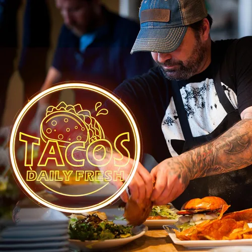 Miniatura 7 de Letrero de neón para barra de tacos, burritos, con luz LED para exhibición de negocios, restaurante mexicano, tienda, decoración de cocina, comedor