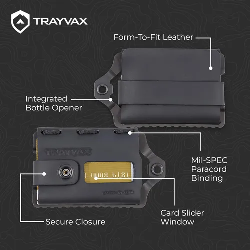 Miniatura 6 de Trayvax Element Wallet, RFID bolsillo frontal para tarjetas de crédito con clip para dinero, cartera minimalista de cuero delgado de metal