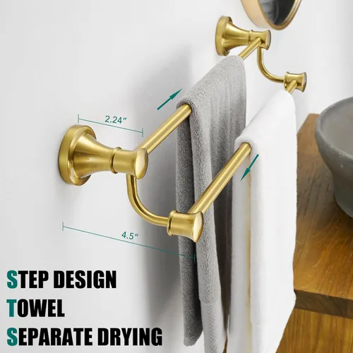 Miniatura 5 de Hoimpro - Barra de toalla ajustable retráctil de 15-27 pulgadas de acero inoxidable para baño, accesorios de baño, barra doble de toalla para baño