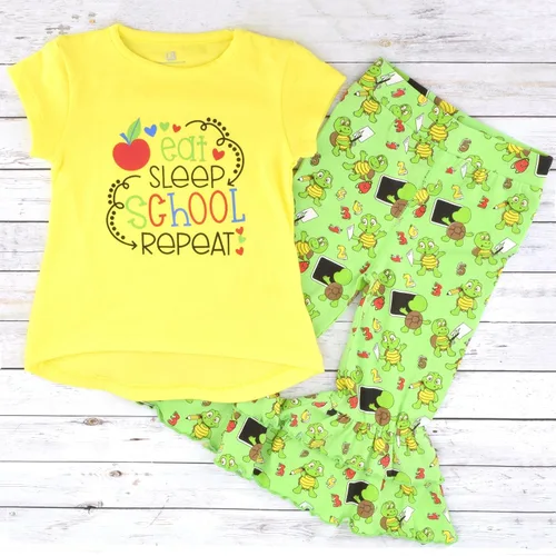 Miniatura 5 de Unique Baby Conjunto de pantalones con volantes para el primer día de escuela para niñas