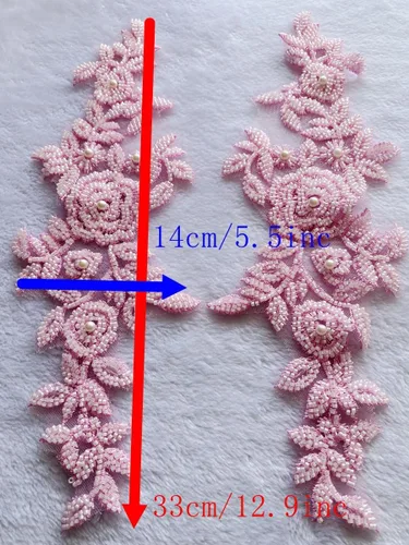 Miniatura 4 de PLune Apliques de encaje con cuentas, parches perfectos para vestidos de boda, accesorios de ropa, un par/bolsa, 5.5 x 12.9 pulgadas (azul)