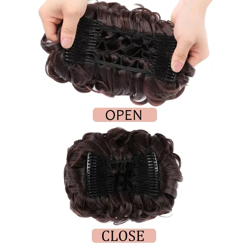 Miniatura 4 de Elaine Peines para Moño Despeinado Extensión de Cabello Rizado en Forma de Plato Moños Extensión Gruesa Postizo Chignon con Clip Coleta Coleteros