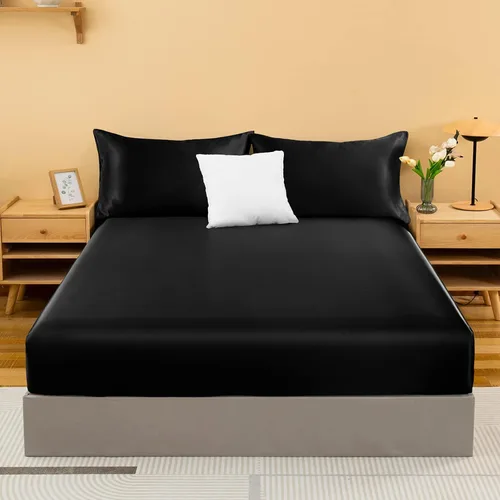 Miniatura 2 de NSGZ Sábana Bajera Ajustable de Satén Twin, Sábana Bajera Sedosa Individual Solamente, Sábanas de Cama Inferiores Suaves de Bolsillo Profundo, Sin