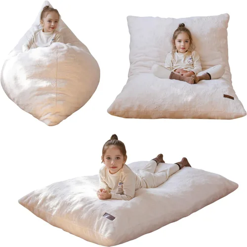 MAXYOYO Sillón puf cama 3 en 1 para niños, sofá de suelo infantil para juegos, lectura, colchón de suelo de piel sintética con relleno de espuma de
