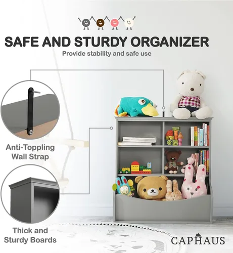 Miniatura 4 de CAPHAUS Organizador de almacenamiento de juguetes para niños, cubículo abierto, libro y gabinete multifuncional, estante para guardería, sala de E.