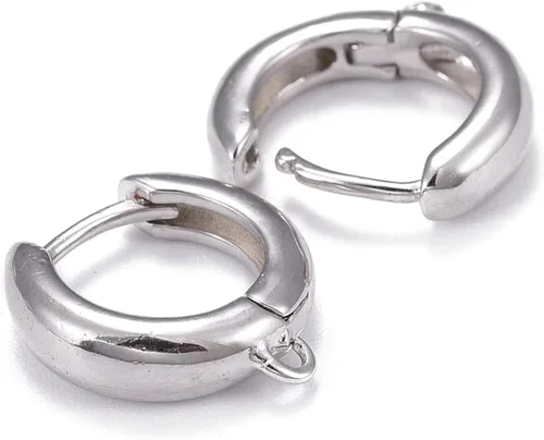 Fashewelry 10 piezas de aretes de aro Huggie – Ganchos redondos de platino real, aros gruesos de latón con lazo para hacer joyas, colgar y perforar