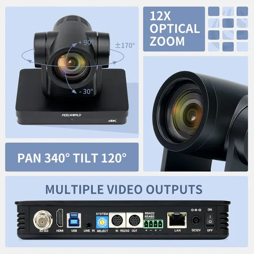 Miniatura 2 de FEELWORLD UHD4K12X 4K PTZ Cámara USB POE 12X Zoom óptico Pan Tilt Zoom, AI Auto Tracking Fcous SDI HDMI IP Control remoto para transmisión en vivo