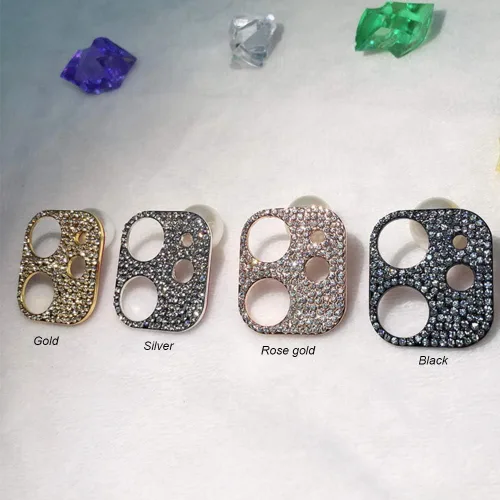 Miniatura 4 de [Paquete de 2] Protector de lente de cámara de cristal brillante para iPhone 11/iPhone 12 mini, cubierta de cámara trasera de diamante con purpurina