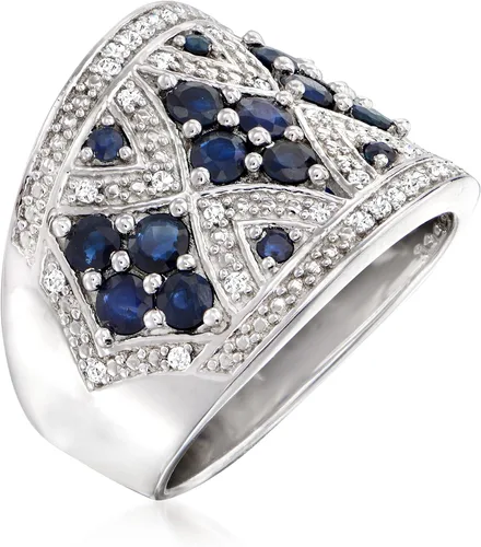 Miniatura 3 de Ross-Simons Anillo ancho de zafiro de 1,50 qt y 0,21 qt t t t en plata de ley