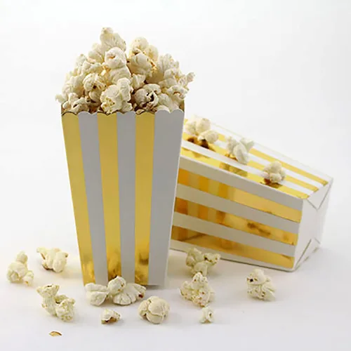Miniatura 3 de Lamantery 24 cajas de palomitas de maíz con rayas doradas, caja de papel de regalo de regalo de cumpleaños, suministros de cartón para dulces
