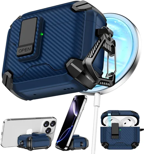 Miniatura 55 de Pohgelan - Funda compatible con AirPods Pro 2ª/1ª (azul) Cerradura magnética automática con kit de limpieza, compatible con Magsafe