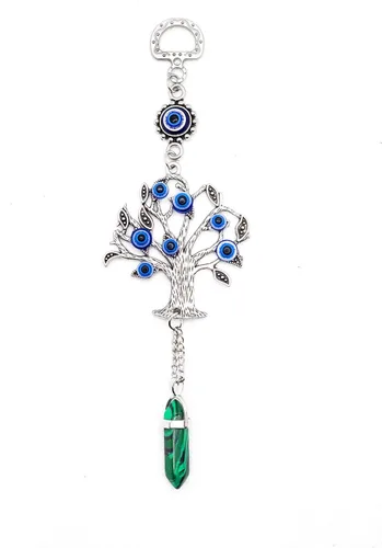 Miniatura 9 de LUCKBOOSTIUM Amuleto plateado con árbol de la vida con ojo malvado azul y piedra preciosa de cristal, dije para crecimiento, fuerza, protección