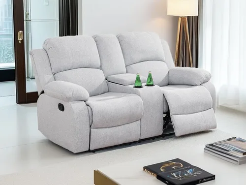 Miniatura 34 de Sofá reclinable manual moderno, sofá reclinable de cuero de 3 plazas, sofá reclinable de sala de estar, sofá con portavasos y mesa abatible
