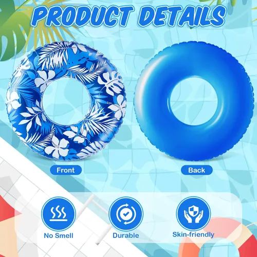 Miniatura 3 de Anillos de natación jumbo de 47.24 pulgadas para piscina inflable, tubo de flotación con hojas tropicales, anillo inflable para piscina para niños