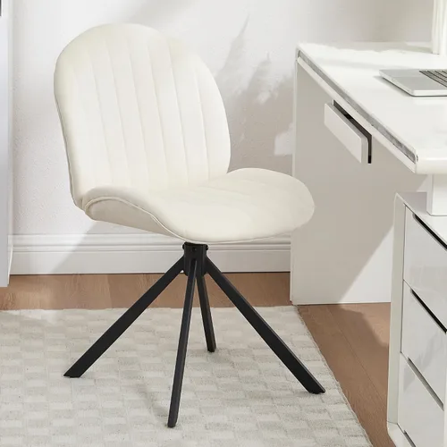 Miniatura 11 de Silla de oficina giratoria de terciopelo de 19 pulgadas, sin ruedas, tapizada sin brazos, sillas de escritorio modernas con patas cruzadas, sin