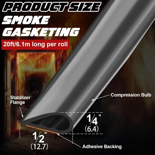 Miniatura 2 de 2 piezas de junta adhesiva flexible de silicona de goma para fuego/humo para puerta ventana interior exterior comercial
