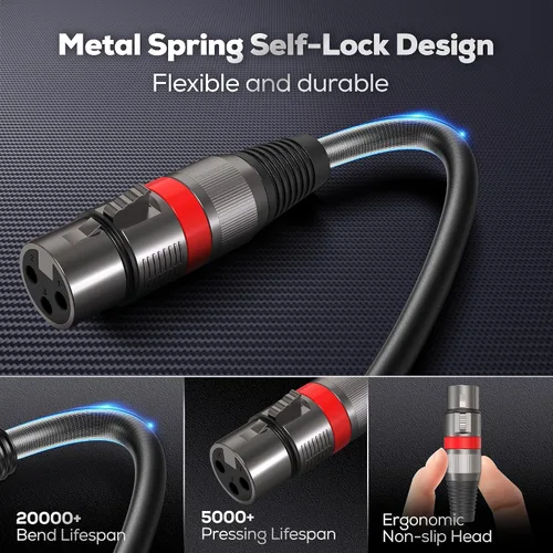 Miniatura 7 de Cables XLR 25FT/8M 2 paquetes, Cable de Micrófono Balanceado Premium de Servicio Pesado con Conector de Cordón de Micrófono XLR Macho a Hembra de 3