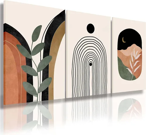Miniatura 11 de Arte de pared bohemio - Conjunto de 3 impresiones geométricas abstractas de mediados de siglo, negro, beige, terracota, obra de arte en lienzo