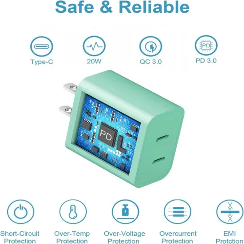 Miniatura 6 de Cargador de carga rápida para iPhone 17, cargador de pared USB C de doble puerto de 40 W, bloque de carga rápida con cable de carga USB C a C de 6