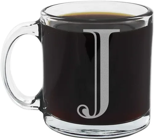 Miniatura 31 de Spotted Dog Company Taza de café de vidrio transparente con monograma grabado de 12 onzas (letra A), regalos de café personalizados de la A a la Z