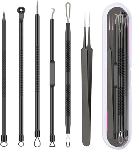 Miniatura 9 de Juego de 5 pinzas para eliminar puntos negros, kit de herramientas de precisión para el acné, pinzas de espinillas de comedón, extractor de puntos 5