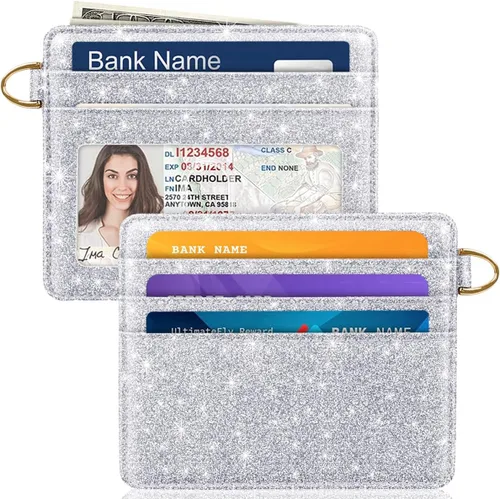 Miniatura 36 de Bolsillo frontal minimalista delgado con bloqueo RFID para tarjetas de crédito, cartera pequeña, bonita funda para tarjetas para mujeres, beige