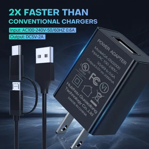 Miniatura 3 de Cargador rápido compatible para Fire, adaptador de CA con certificación UL, cargador rápido de 2A con cable micro USB de 6.6 pies para tablet Fire 7