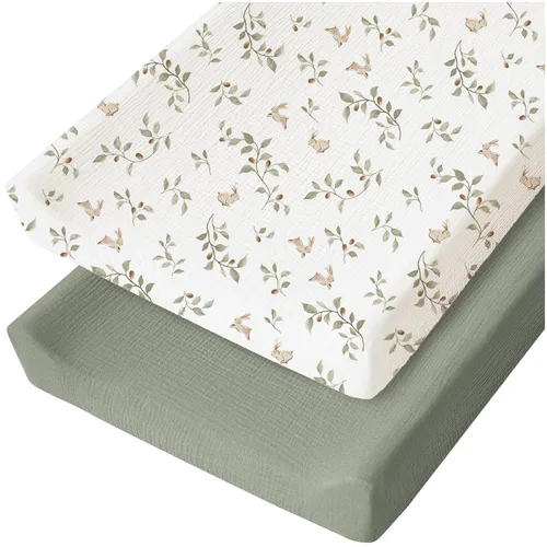Miniatura 14 de Konssy Funda para Cambiador de Muselina para Bebés Niñas y Niños, 100% Algodón Ajustada Cubiertas de Mesa de Cambio de Pañales, Sábanas de Cambiador