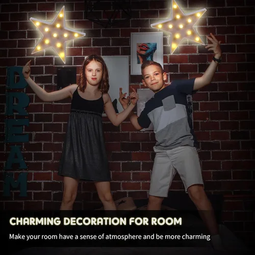 Miniatura 4 de Tarpop 2 piezas de luz nocturna de plástico con forma de estrella, funciona con pilas, luz LED de marquesina, lámpara de pared para sala de cine