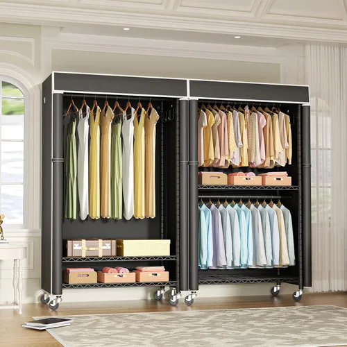 Miniatura 4 de FUTASSI Perchero para ropa con cubierta, armarios rodantes P1C con ruedas, perchero de metal para colgar ropa, armario de almacenamiento de ropa