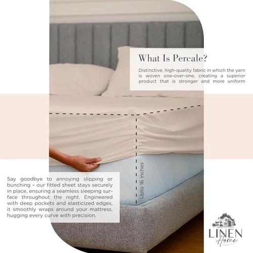 Miniatura 4 de Linen Home Juego de 4 sábanas de percal 100 % algodón, tamaño Queen, color arena, bolsillo profundo, 1 sábana encimera, 1 sábana bajera de bolsillo