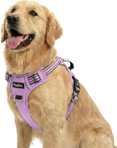 Miniatura 17 de Funfox Arnés para perro sin tirones, arnés de chaleco ajustable para mascotas, material súper suave con mango vertical, fácil control, paseo