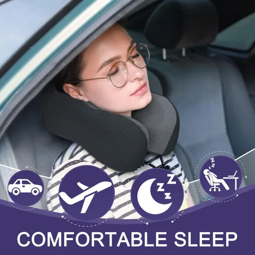 Miniatura 2 de napfun Almohada cervical para viajar, almohada cervical de viaje mejorada para avión, almohada de viaje de espuma viscoelástica 100% pura para Kit