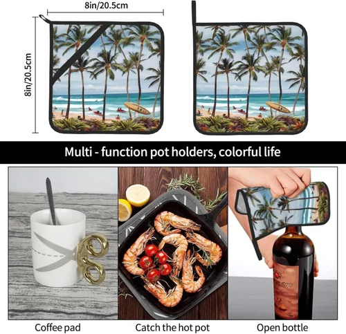 Miniatura 3 de Juego de 2 soportes para ollas resistentes al calor, para cocinar en el microondas, surfista hawaiano en soportes ondulados para ollas para horno